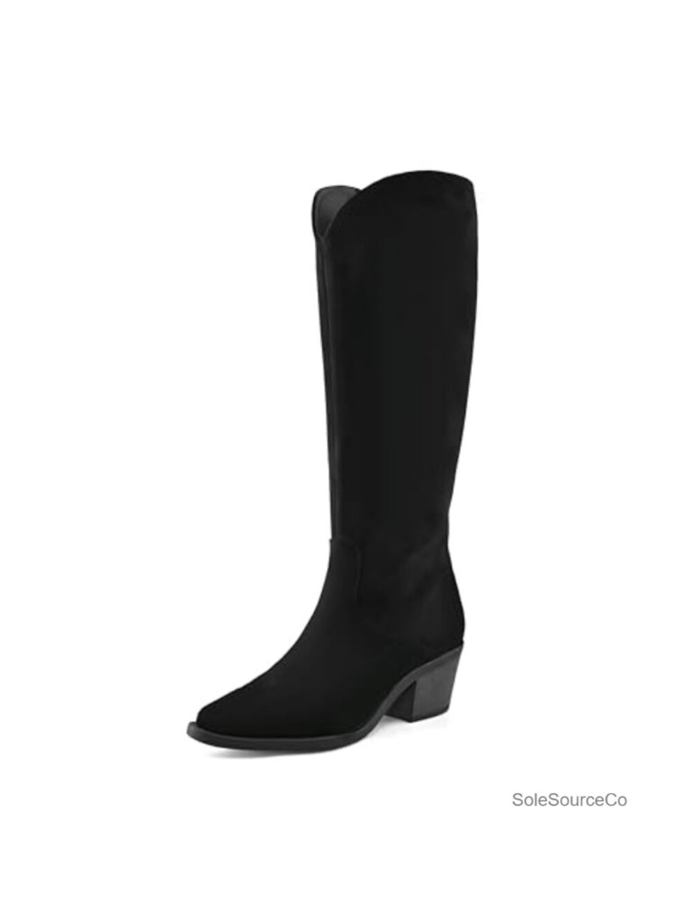 Knee High Western Cowboy Boots Suede Pointed Toe Stacked Block Heel